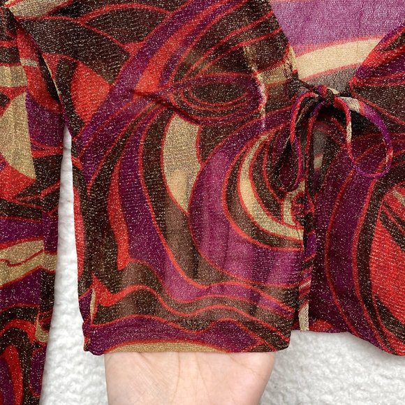 Crop Tie Front Cardigan Top M L Medium Large Womens Glitter Sparkly Mesh Pattern - Picture 4 of 8